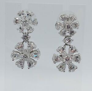 Nolan Miller Glamour Collection Crystal Flower Dangle Pierced Earrings