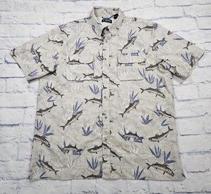 Chaps MENS SIZE L Vented Fishing Button Shirt All Over Fish Print Beige  - Picture 1 of 9