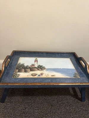 Bamboo Wooden Bed Tray With Folding Leg Serving Breakfast Lap Tray Table Mate UK - Image 1 of 4