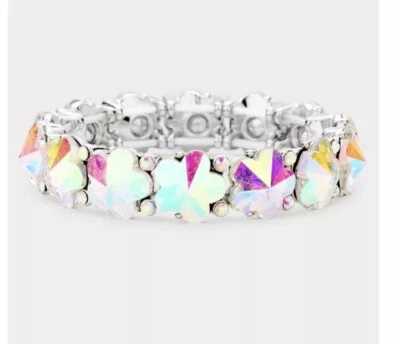 Pulsera Ab Silver Stretch Estrás Cristal Desfile Noche Transparente Flor Foto 1 de 3