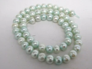 Genuine Freshwater Pearls Pastel Green Almost Round 8mm x 7.5mm Beads Std 16" - Picture 1 of 9