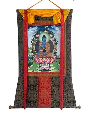 MEDICINA BUDA DIGITAL GICLEE IMPRESIÓN THANGKA TIBETANA CON BROCADO DE SEDA PREMIUM Foto 1 de 4