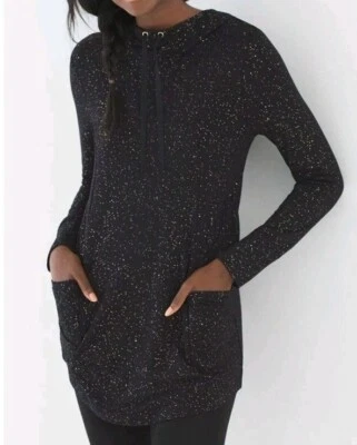 Sudadera con capucha suéter de felpa francesa Soma para mujer L negra brillante con agujeros para los pulgares túnica suave Foto 1 de 4