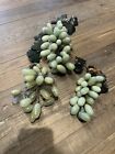 Vintage Set Of Green Jadeite Stone Grape Clusters Stone Leaves And Wood Stems