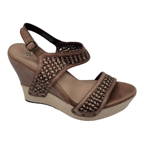 Sandali UGG donna 9 5 Assia fibbia cinturino zeppa tacco pelle intreccio marrone