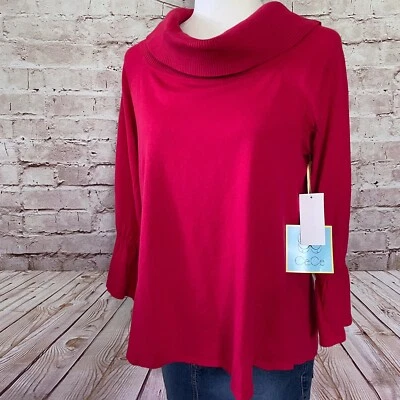 cece 女式圆领露肩毛衣喇叭袖 S 码红色全新带标签 — 第 1/4 张图片