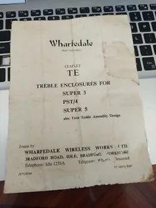 VINTAGE Wharfedale Leaflet TE TREBLE ENCLOSURES FOR SUPER 3 - PST/4 - SUPER 5 - Picture 1 of 7