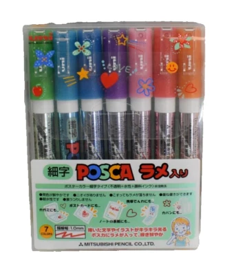 Posca Paint Pens Markers Fine Point Glitter Set PC-3M L 7 Colors New - Image 1 of 4