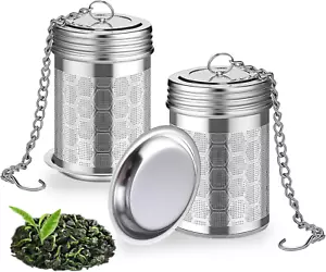 2 Pack Stainless Steel Tea Infusers, Extra Fine Mesh Strainers with Drip Trays, - Picture 1 of 12