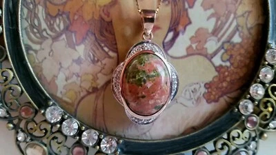 Unakit ( Epidot ) Silberhalskette°. - Bild 1 von 4