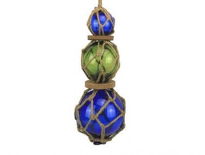 Flotadores de pesca con bola de vidrio japonesa azul - verde - azul con decoración de red marrón - Imagen 1 de 1