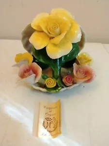 Vintage Nuova Capodimonte Pink and Yellow Roses in Seashell - Picture 1 of 8