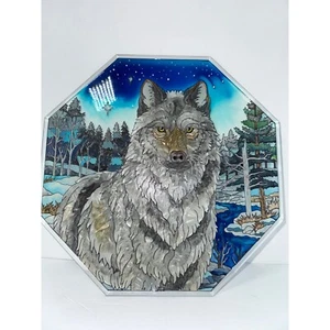 WOLF HAND-PAINTED TABLETOP BEVELED GLASS DECOR STAINED GLASS - Picture 1 of 3