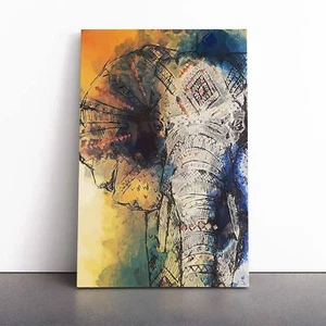 Indian Elephant In Abstract Animal Canvas Wall Art Print Framed Picture Decor - Picture 1 of 7