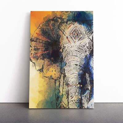 Indian Elephant In Abstract Animal Canvas Wall Art Print Framed Picture Decor - Image 1 of 4
