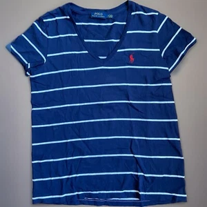 Polo Ralph Lauren Striped V Neck Tee Shirt Short Sleeve Women Size Small - Picture 1 of 3