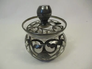 Antique Matthews Co 999 Fine Pure Silver Sterling Overlay Crystal Jam Jar w/ Lid - Picture 1 of 11