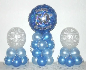 50th BIRTHDAY 3 PACK FOIL BALLOON DISPLAY - TABLE DECORATION - No Helium Needed - Picture 1 of 1