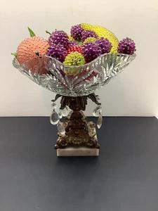 Vintage Monarch lead crystal pedestal compote fruit bowl w/fruit drop crystals - Picture 1 of 10
