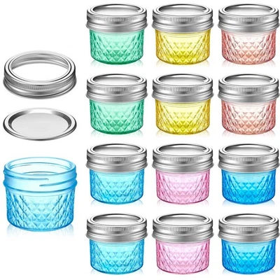 12 frascos de albañil de 4 oz con tapas regulares mini frascos de miel de gelatina para nosotros... Foto 1 de 4