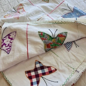 Vintage Hand-Appliquéd Butterfly Quilt Top 79 Blocks – 96” x 96” 1930s-1940s. - Picture 1 of 14