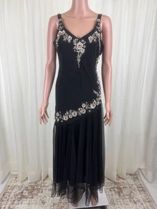 R&M Richards Elegant Black Floral Embroidered & Beaded Dress - Picture 1 of 12