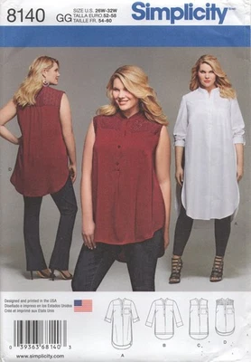 Simplicity Sewing Pattern 8140 Shirt Top Tunic & Dress Length Size 26W - 32W New - Image 1 of 4