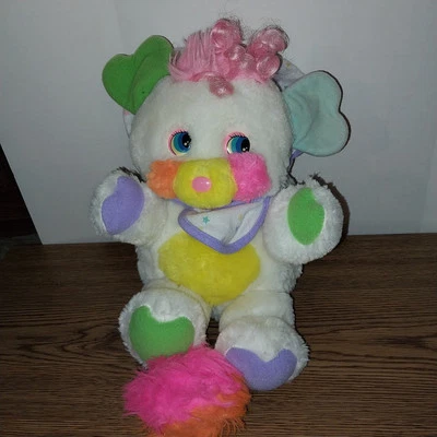 Vtg 1986 White Popples Plush Baby Bibsy w/ Bonnet Bib Rattle 13" Pink Curls - Image 1 of 4