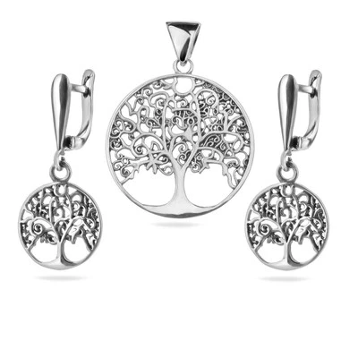 Set orecchini pendenti albero della vita in argento sterling 925 gioielli... - Immagine 1 di 4