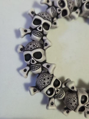 SKULL Cross Bones Beaded BRACELET Pirate Skeleton Halloween Day Of Dead Punk  - Image 1 of 4
