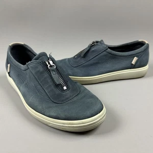 ECCO Shoes Womens Size 39 Blue Leather Zip Slip On Extra Wide Comfort 420333 - Picture 1 of 12