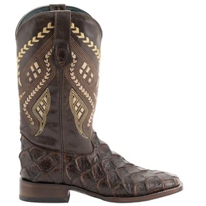 Ferrini Bronco Pirarucu Print Embroidered Square Toe Cowboy Mens Brown Casual B - Picture 1 of 5