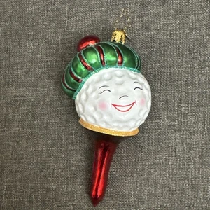 Christopher Radko My Tee Cute Smiley Golf Ball Glass Ornament - Picture 1 of 6