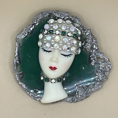 Broche broche cara aleta vintage abanico estrás joyería sobre ágata Foto 1 de 3