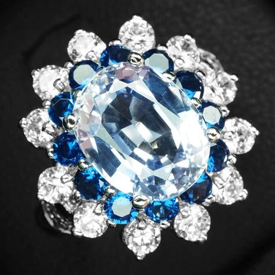 Anillos luminosos hechos a mano de plata de ley 925 de 3,56 quilates de tanzanita azul claro talla 6 Foto 1 de 4