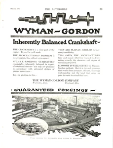 1917 Ad Wyman-Gordon Co Worcester MA Cleveland OH Inherently Balanced Crankshaf - Picture 1 of 1
