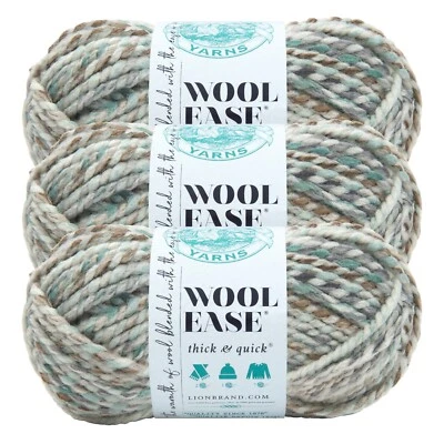 (3 Pack) Lion Brand Yarn 640-542C Wool-Ease Thick & Quick Bulky Yarn, Seaglass