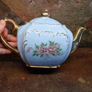 VTG Nasco Sky Blue w/Gold Leaf Teapot - Picture 1 of 8