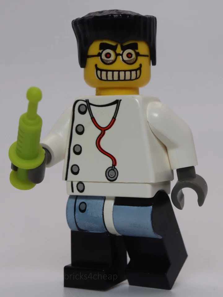 Lego Studios Mad Scientist Doble Cara Cabeza Blanco Retraso Abrigo Botones Jeringa Foto 1 de 1