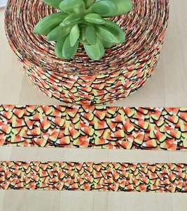 7/8 & 1.5" (1 YD) Candy Corn Grosgrain Ribbon Halloween Sweet Treat Ribbon - Picture 1 of 1
