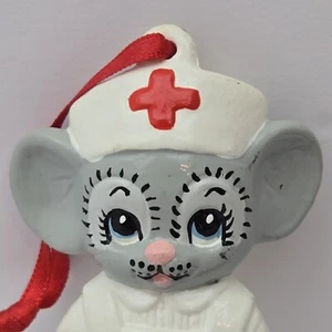 Vintage Porcelain Nurse Mouse Figurines 3.5" Tall Christmas Ornament 1988 Mom - Picture 1 of 10
