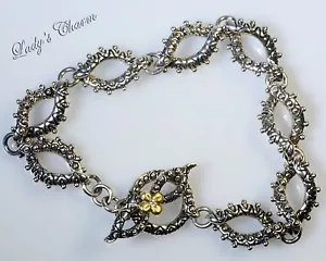 🦋 HE Barbara Bixby Diamond Carved Link Toggle Sterling 18K Gold Bracelet 7.5" - Picture 1 of 3
