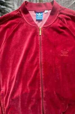 CHAQUETA DEPORTIVA ADIDAS ORIGINALS VELOUR FIREBIRD TRÉBOL CREMALLERA COMPLETA BORGOÑA PARA HOMBRE 3XL Foto 1 de 4