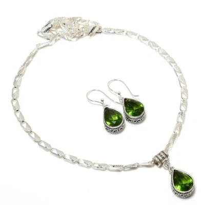Peridot 925 Silver Plated Handmade Necklace & Earrings Set of 18" - Image 1 of 3