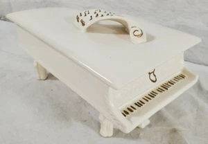 Vintage Grand Piano Fuji Music Box Porcelain White And Gold Trinket - Picture 1 of 6