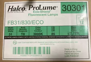 12 Halco ProLume Eco-Shield Fluorescent Lamps FB31/830/ECO T8 1 5/8" U-Bend - Picture 1 of 3