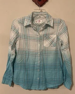 Justice Girls Size 12 Blue Striped Button-Up Collared Pocket Shirt! A3110 - Picture 1 of 6