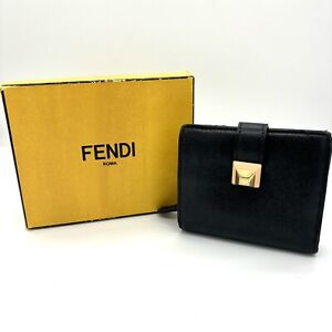 FENDI Black Leather Bifold Wallet  with Box Authentic