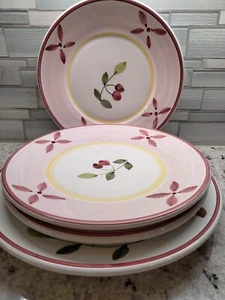 Set Of 4 Caleca Olivia Rimmed Dinner & Salad Hand Painted Italy Red Berries - Picture 1 of 17