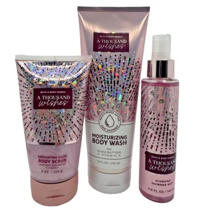 Bath & Body Works LOTE 3 A Thousand Wishes lavado hidratante exfoliante brillo niebla - Imagen 1 de 2